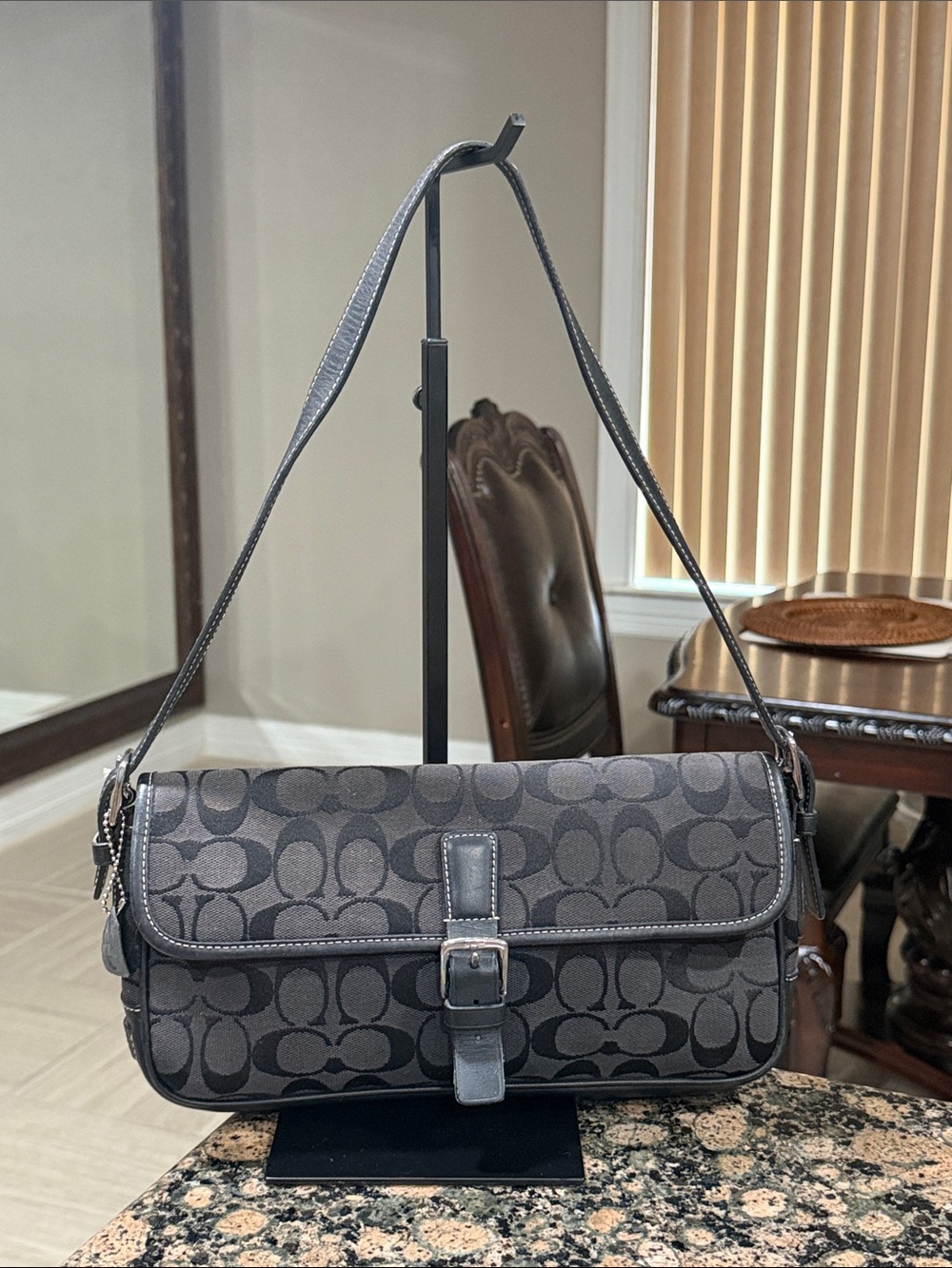 Coach Y2K black Hamptons Flap Baguette bag